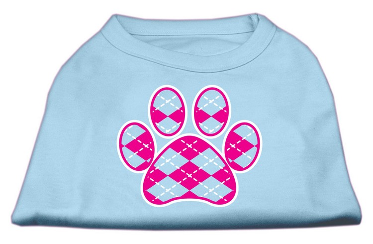 Argyle Paw Pink Screen Print Shirt Baby Blue Med